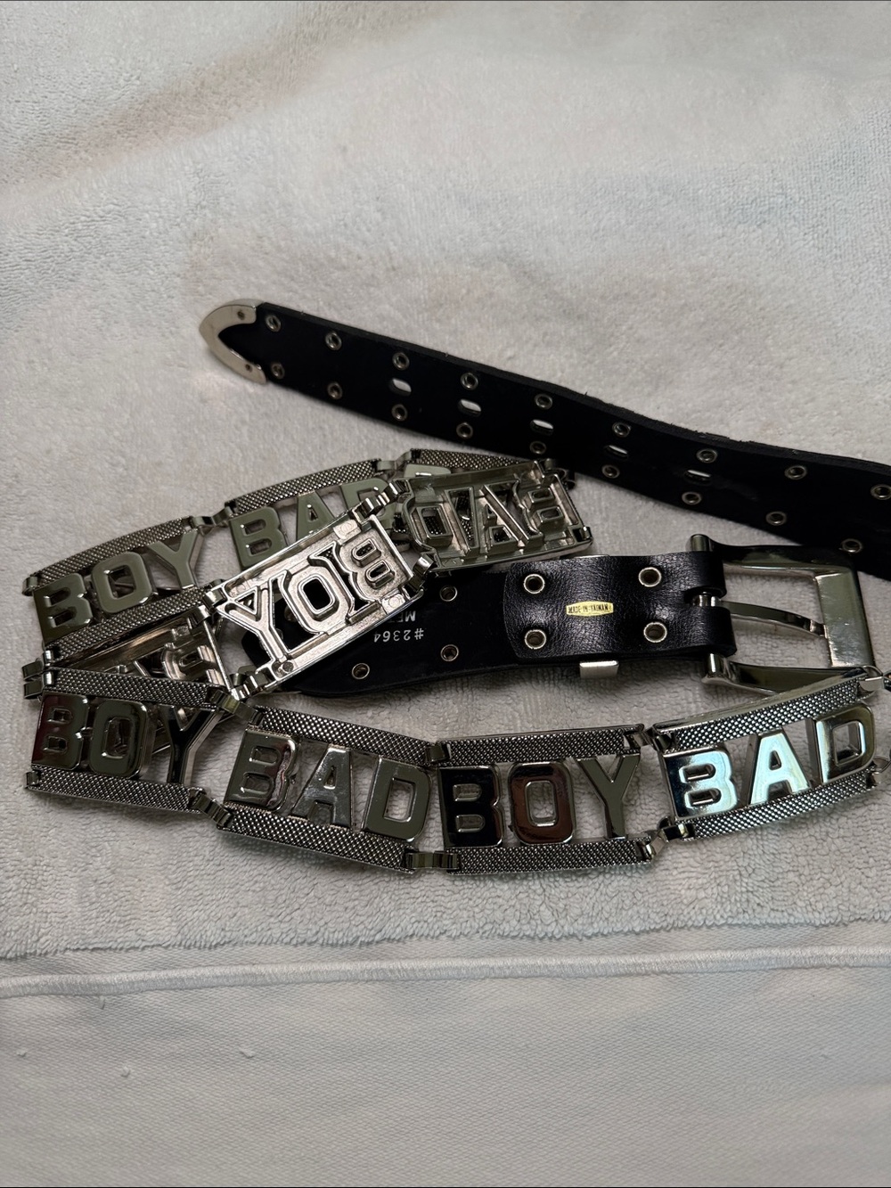 Bad Boy Black Leather and Silver Tone Men’s Belt